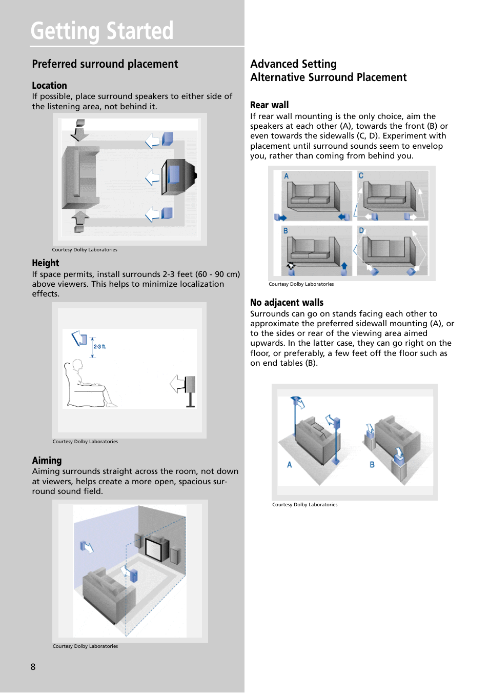 Getting started, Preferred surround placement, Advanced setting alternative surround placement | Technicolor - Thomson Thomson Scenium DPL4000 User Manual | Page 11 / 33