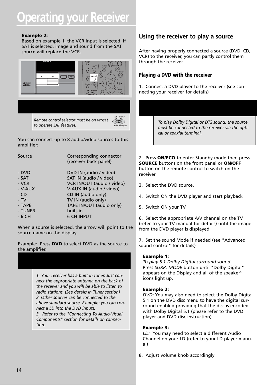 Operating your receiver, Using the receiver to play a source | Technicolor - Thomson Thomson Scenium DPL4000 User Manual | Page 17 / 33