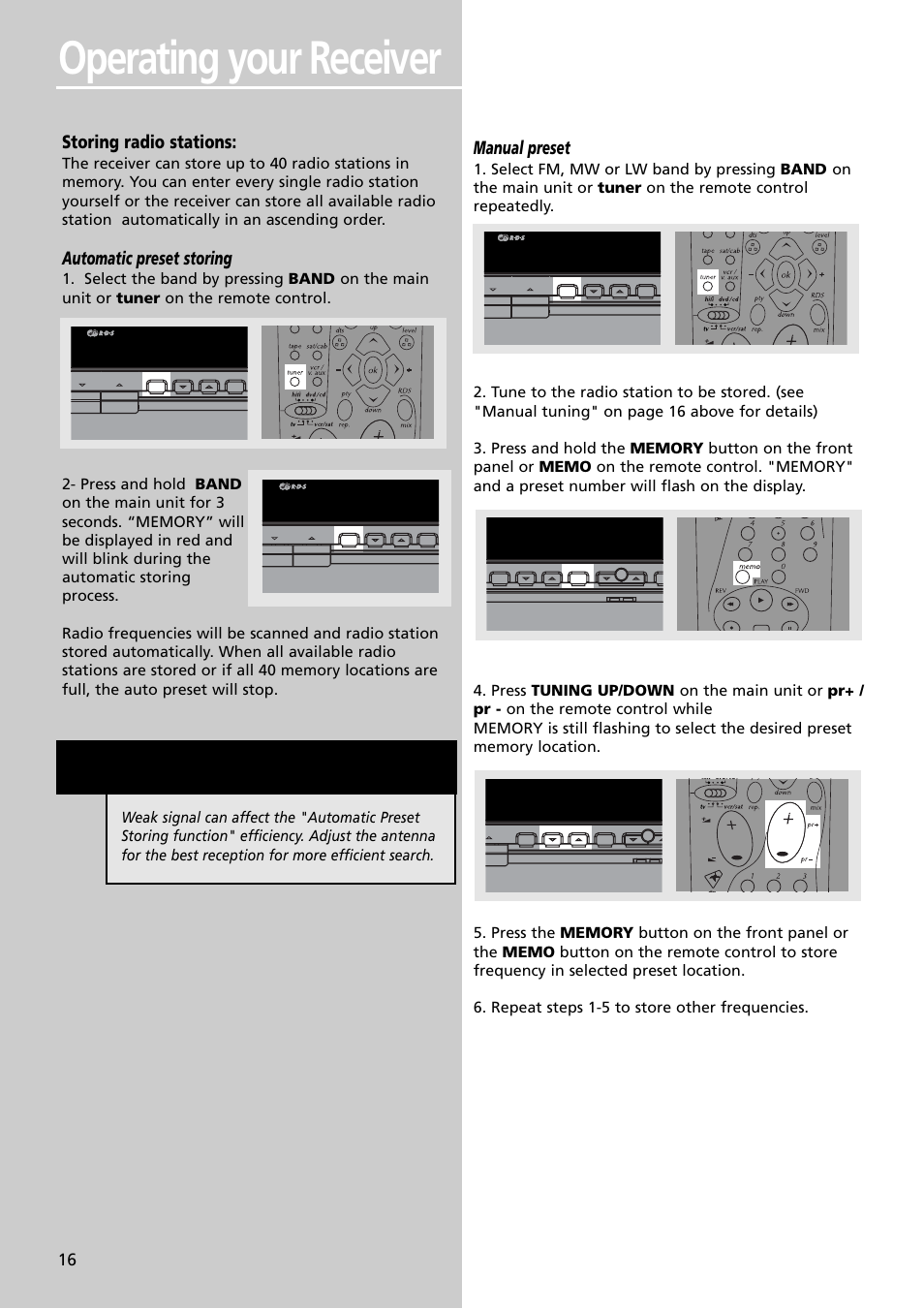 Operating your receiver, Storing radio stations, Automatic preset storing | Manual preset | Technicolor - Thomson Thomson Scenium DPL4000 User Manual | Page 19 / 33