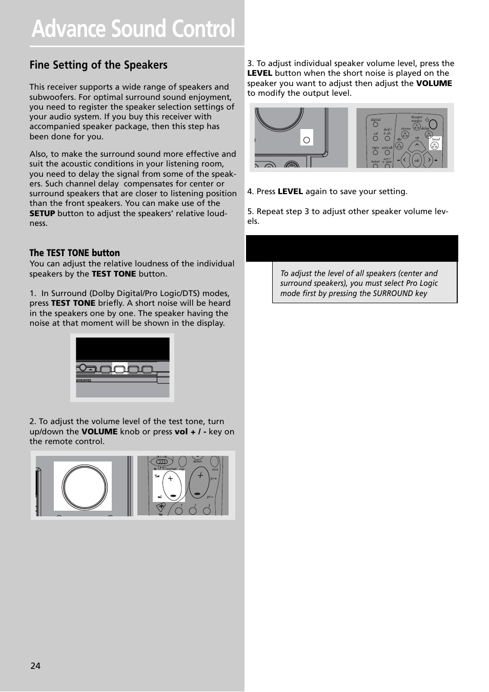 Advance sound control, Fine setting of the speakers, The test tone button | Technicolor - Thomson Thomson Scenium DPL4000 User Manual | Page 27 / 33