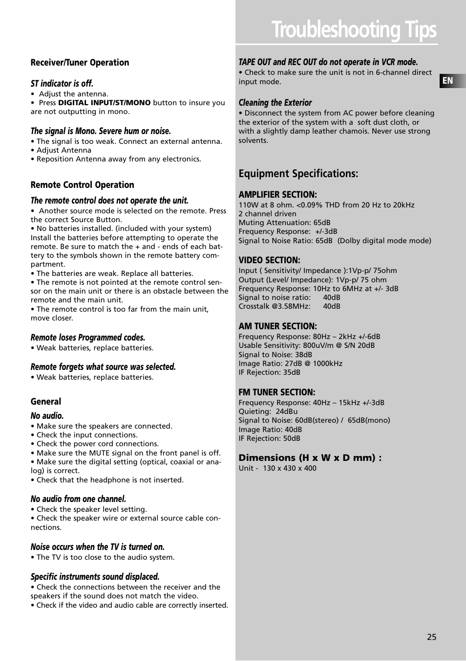 Troubleshooting tips, Equipment specifications | Technicolor - Thomson Thomson Scenium DPL4000 User Manual | Page 28 / 33
