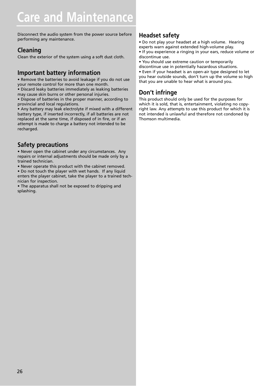 Care and maintenance | Technicolor - Thomson Thomson Scenium DPL4000 User Manual | Page 29 / 33