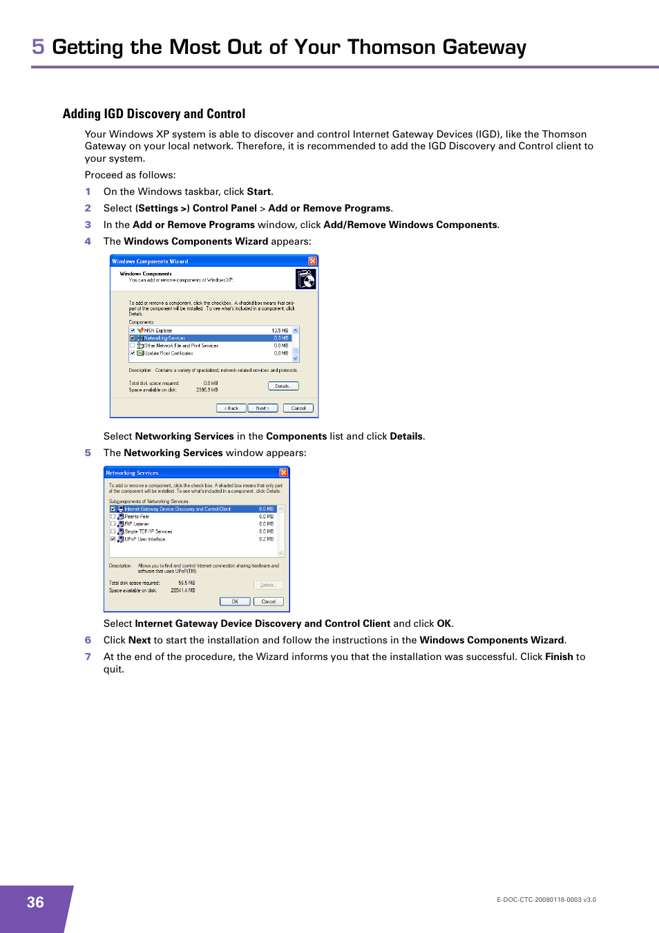 Adding igd discovery and control, 5getting the most out of your thomson gateway | Technicolor - Thomson TG576 v7 User Manual | Page 42 / 62