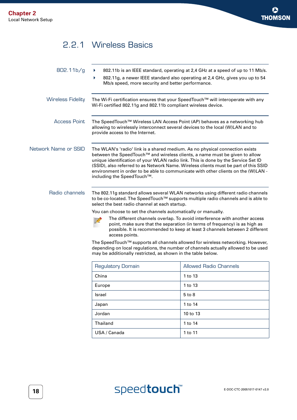 1 wireless basics, 11b/g, Wireless fidelity | Access point, Network name or ssid, Radio channels, Wireless basics, Chapter 2 | Technicolor - Thomson SpeedTouch 585 User Manual | Page 26 / 110