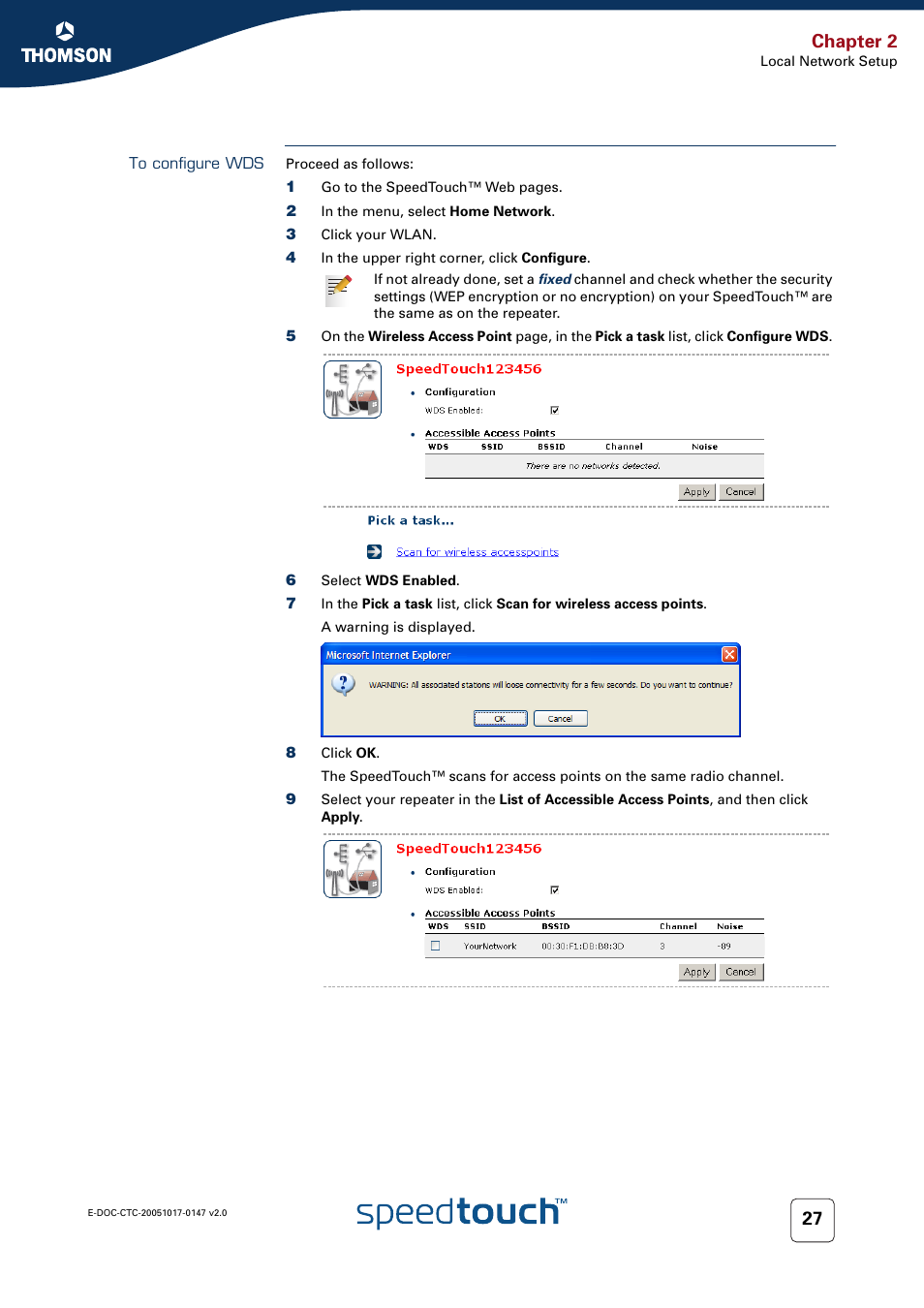 To configure wds, Chapter 2 | Technicolor - Thomson SpeedTouch 585 User Manual | Page 35 / 110