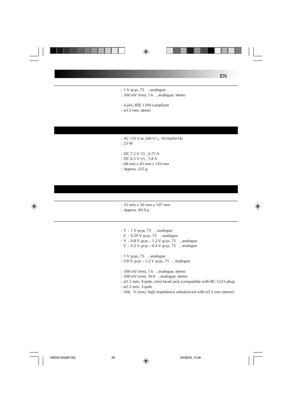 Ac power adapter/charger ac 2200, Docking station ds 2200 | Technicolor - Thomson VMD 22 User Manual | Page 100 / 102