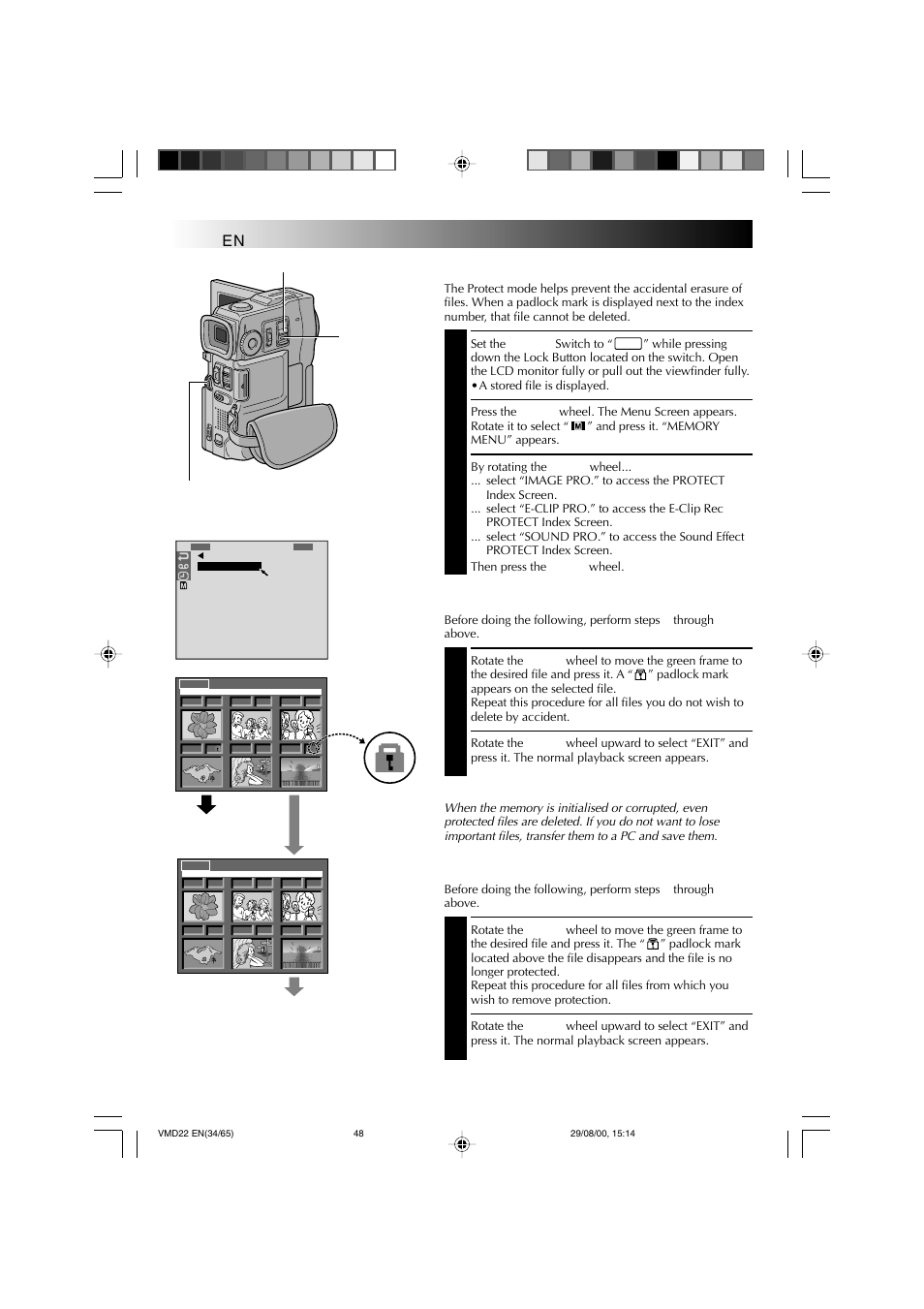 Playback, Protecting files, Advanced features for d.s.c | Technicolor - Thomson VMD 22 User Manual | Page 49 / 102