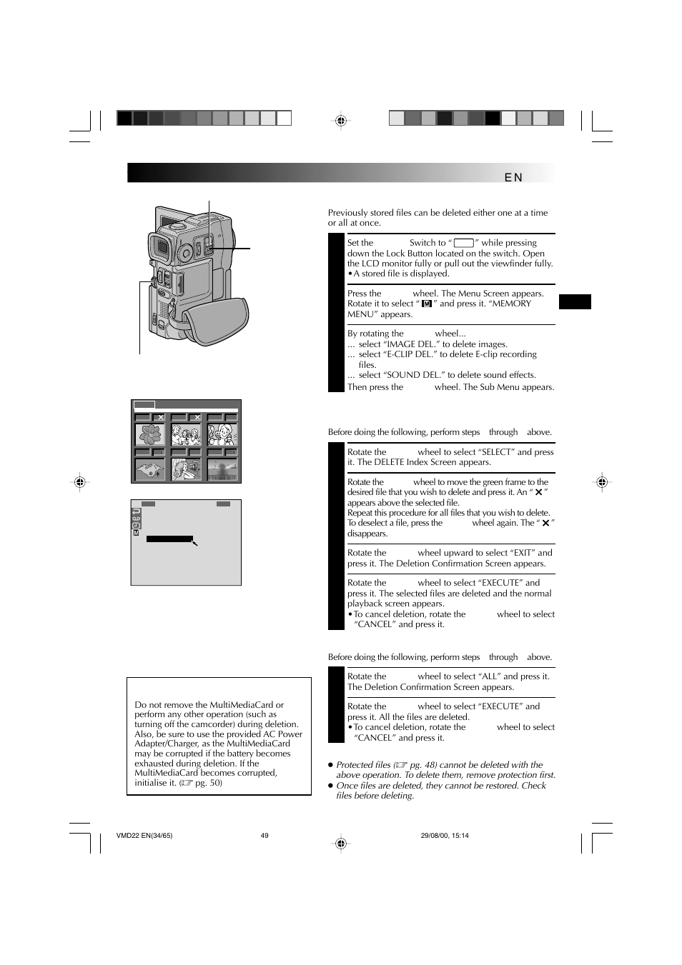 Deleting files, Caution | Technicolor - Thomson VMD 22 User Manual | Page 50 / 102