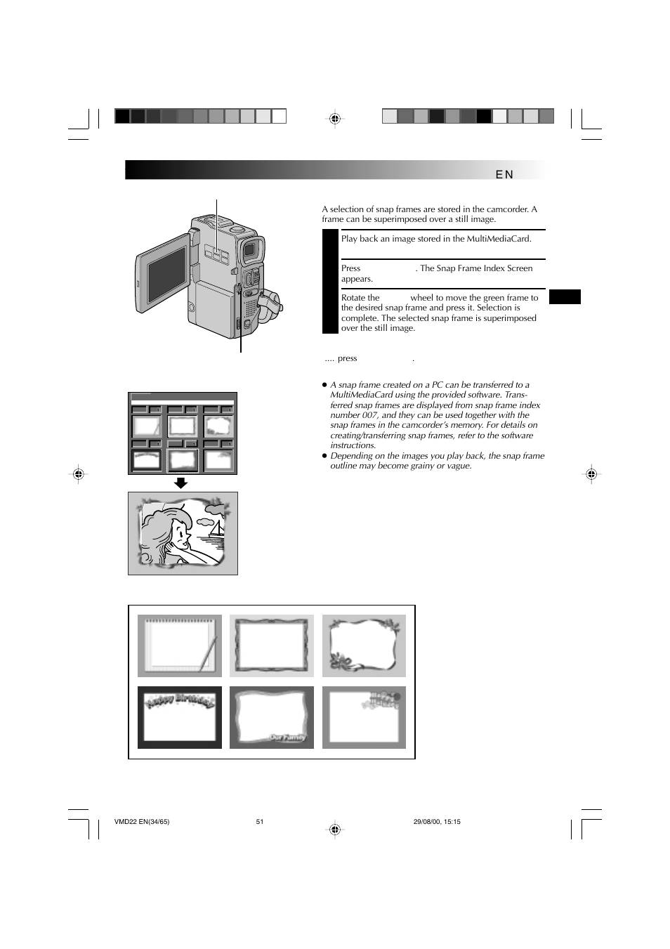 Superimposing a snap frame | Technicolor - Thomson VMD 22 User Manual | Page 52 / 102