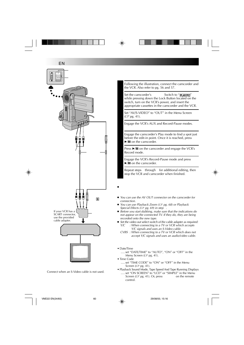 Dubbing, Dubbing to a vcr | Technicolor - Thomson VMD 22 User Manual | Page 61 / 102