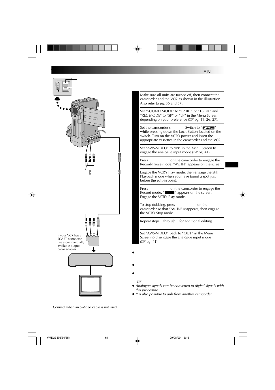 Dubbing from a vcr | Technicolor - Thomson VMD 22 User Manual | Page 62 / 102