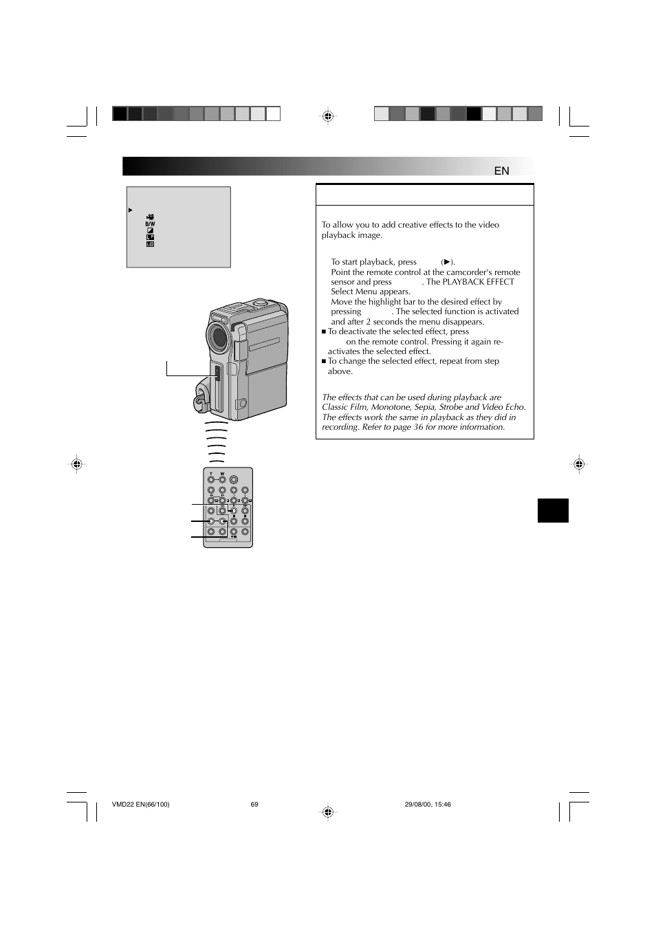Playback special effects | Technicolor - Thomson VMD 22 User Manual | Page 70 / 102