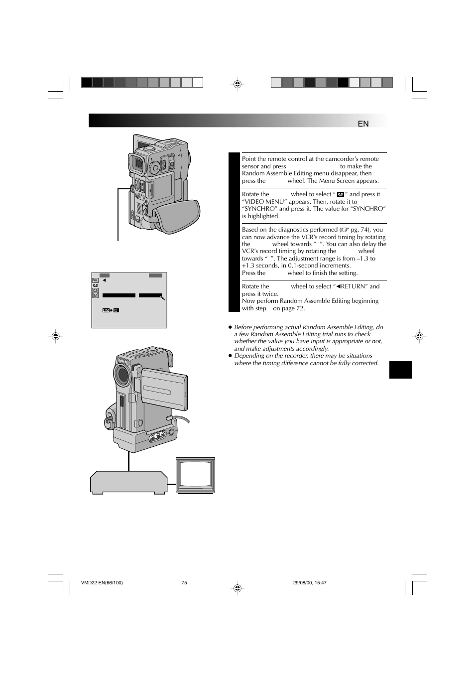 Adjustment of vcr/camcorder timing | Technicolor - Thomson VMD 22 User Manual | Page 76 / 102