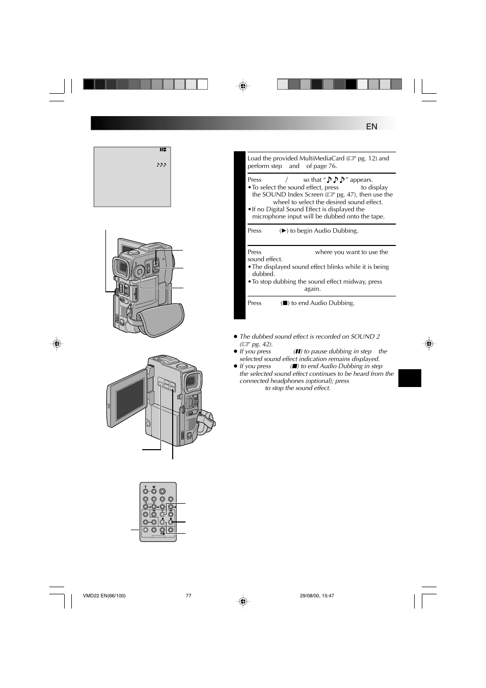 Audio dubbing using digital sound effects | Technicolor - Thomson VMD 22 User Manual | Page 78 / 102