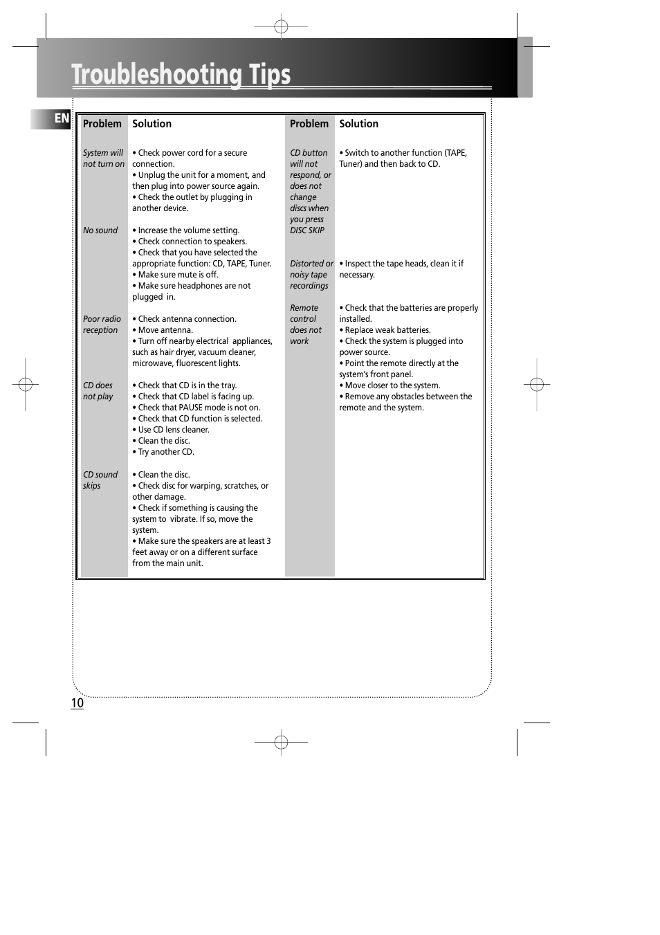 Troubleshooting tips, En 10 | Technicolor - Thomson MS4000 User Manual | Page 14 / 16