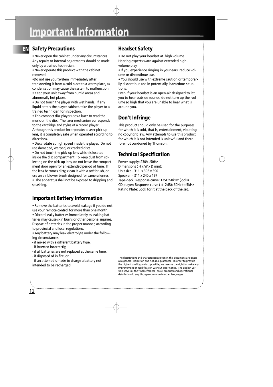 Important information | Technicolor - Thomson MS4000 User Manual | Page 16 / 16