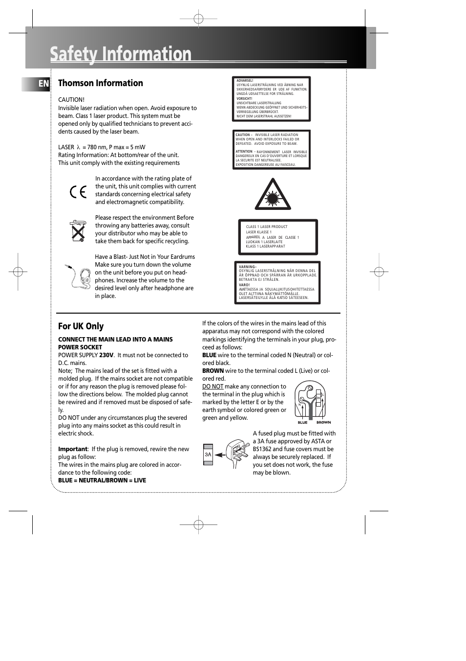 Safety information, Thomson information, For uk only | Technicolor - Thomson MS4000 User Manual | Page 4 / 16