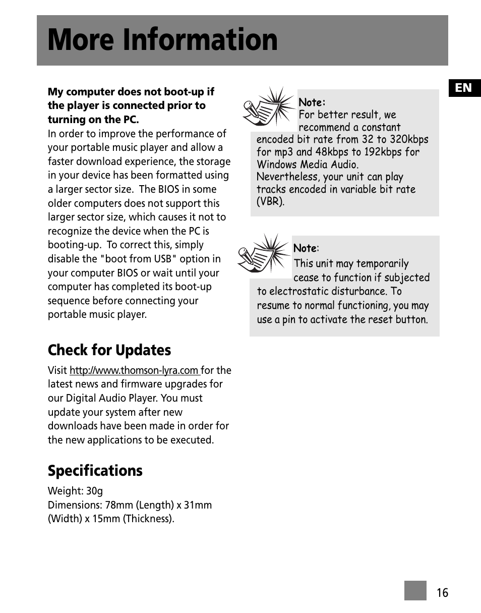 More information, Check for updates, Specifications | Technicolor - Thomson M150E256KFM User Manual | Page 25 / 46