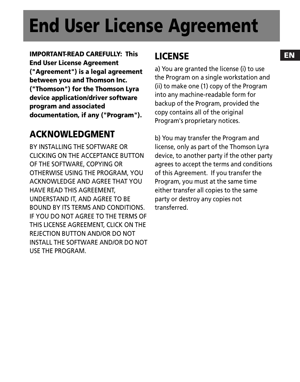 End user license agreement | Technicolor - Thomson M150E256KFM User Manual | Page 3 / 46