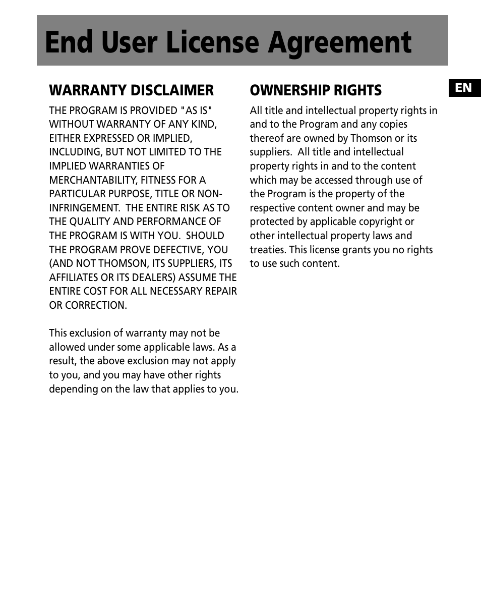 End user license agreement | Technicolor - Thomson M150E256KFM User Manual | Page 5 / 46