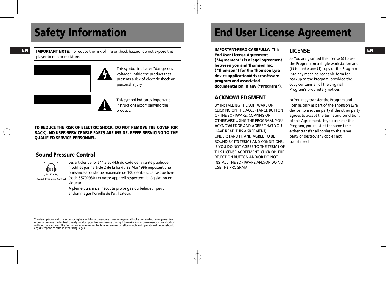 End user license agreement safety information, Caution attention | Technicolor - Thomson Thomson Lyra PDP2356K User Manual | Page 13 / 24