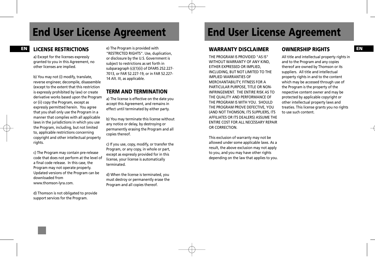 End user license agreement | Technicolor - Thomson Thomson Lyra PDP2356K User Manual | Page 14 / 24