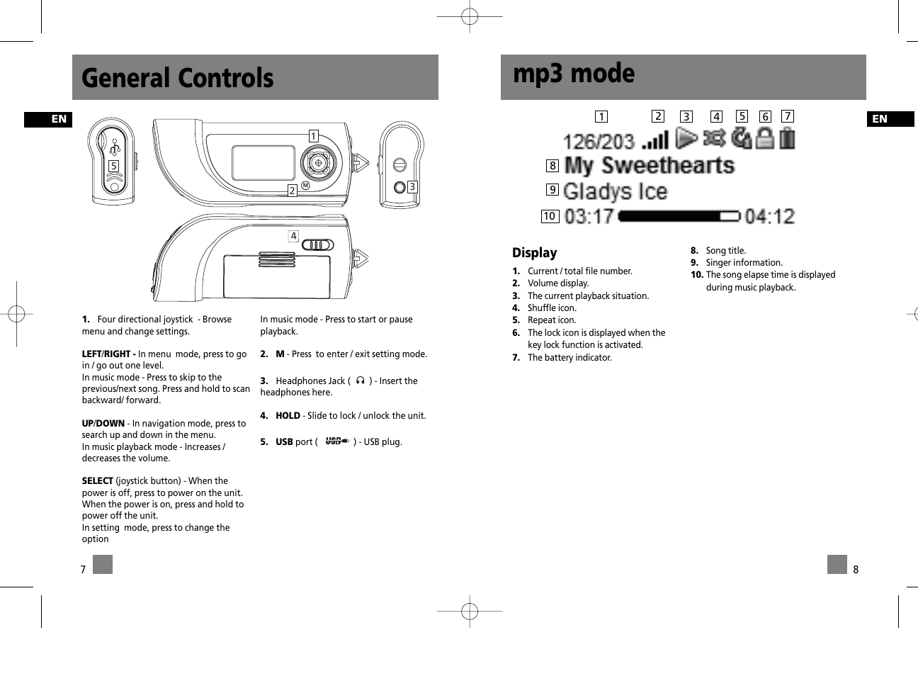 General controls, Mp3 mode | Technicolor - Thomson Thomson Lyra PDP2356K User Manual | Page 20 / 24