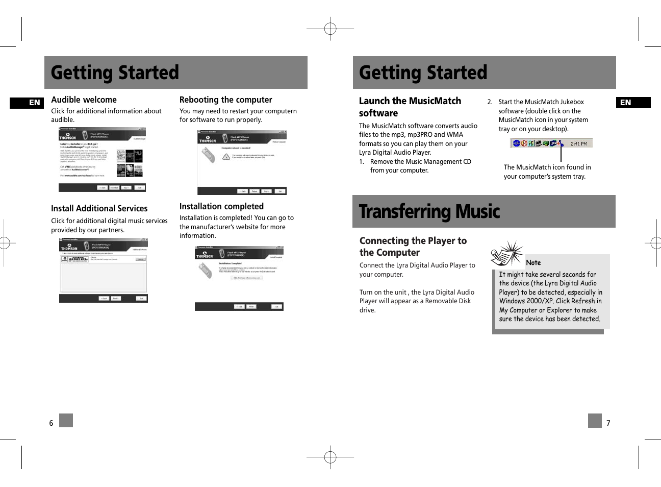 Getting started, Transferring music | Technicolor - Thomson Thomson Lyra PDP2356K User Manual | Page 8 / 24