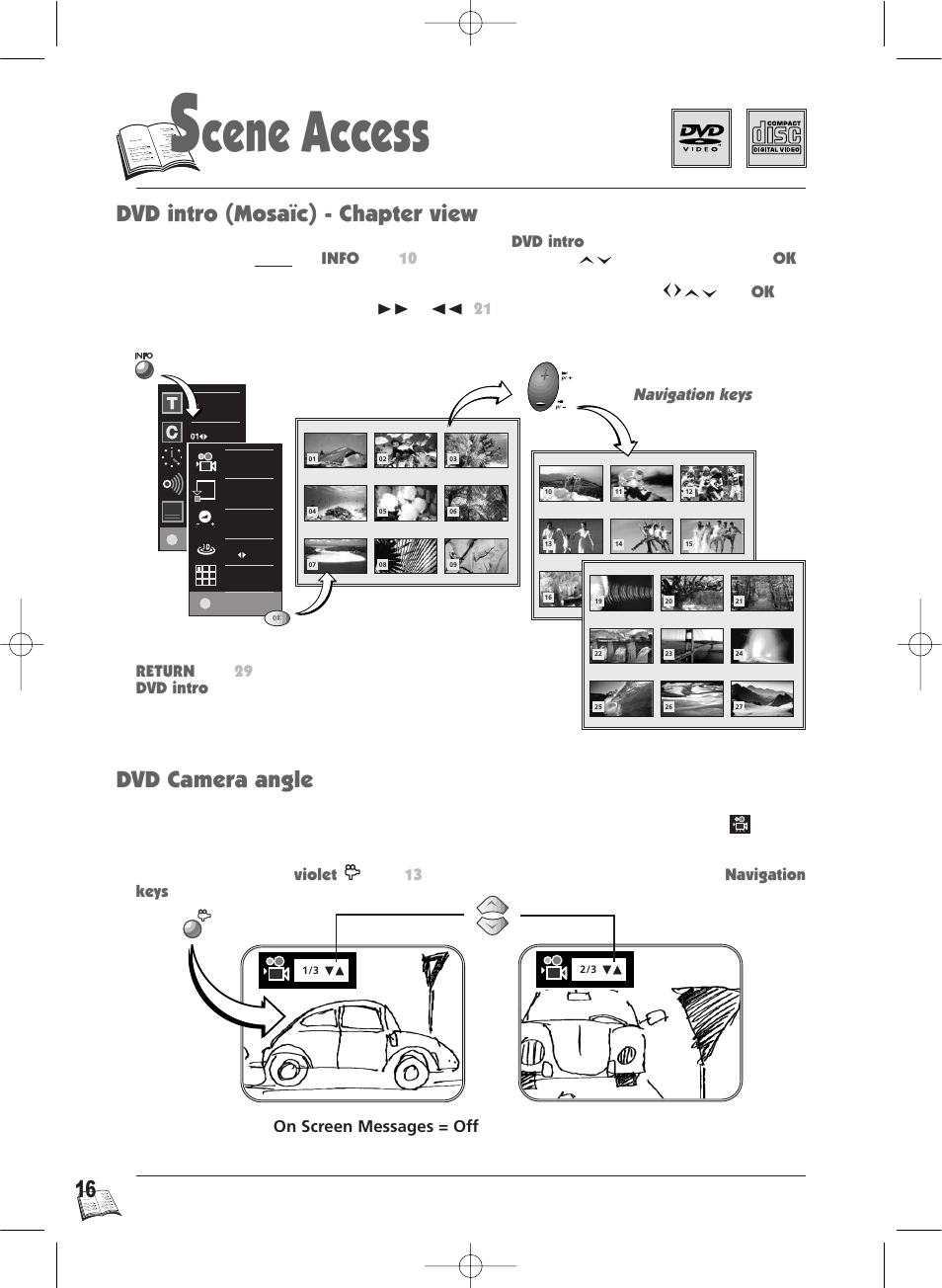 Cene access, Dvd intro (mosaïc) - chapter view, Dvd camera angle | Navigation keys | Technicolor - Thomson IB5000 User Manual | Page 16 / 34