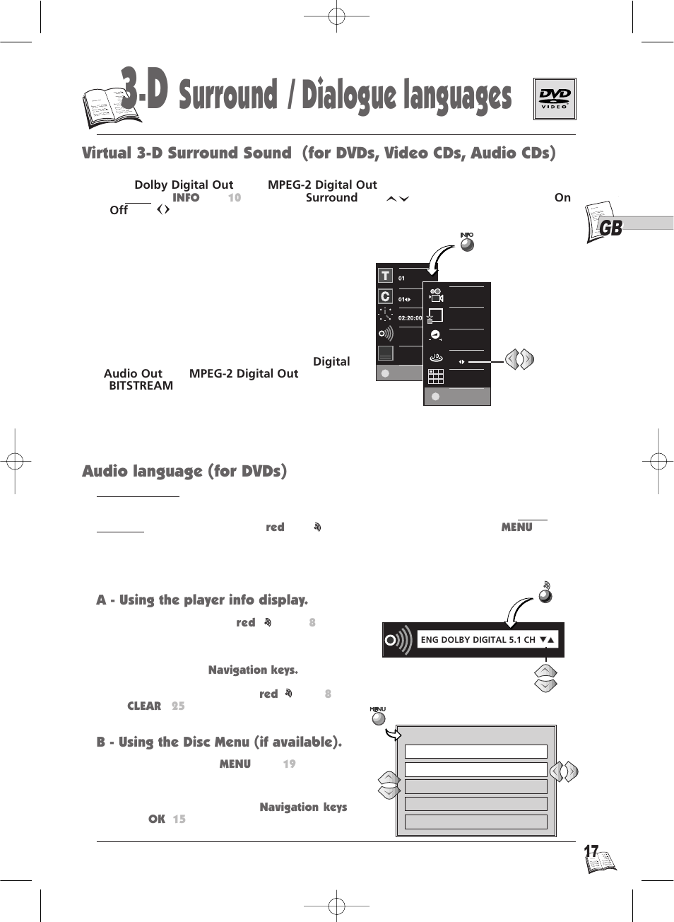 Surround / dialogue languages, Audio language (for dvds) | Technicolor - Thomson IB5000 User Manual | Page 17 / 34