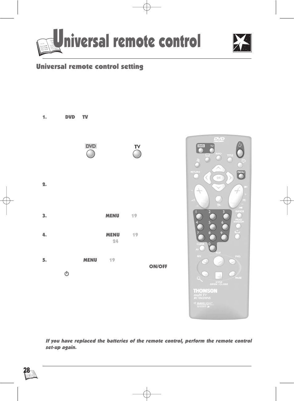 Niversal remote control, Universal remote control setting | Technicolor - Thomson IB5000 User Manual | Page 28 / 34