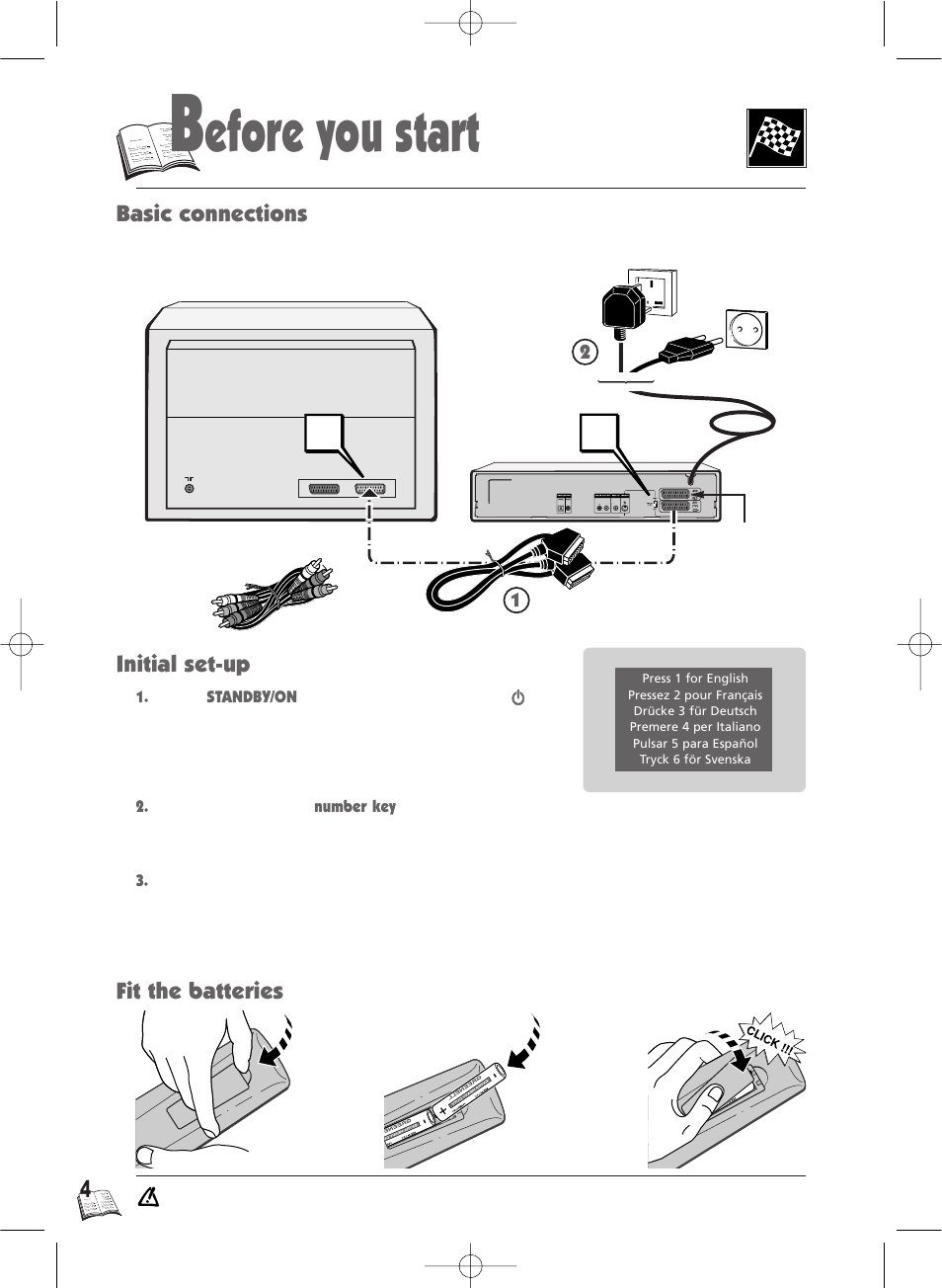 Efore you start, Initial set-up fit the batteries, Basic connections | Technicolor - Thomson IB5000 User Manual | Page 4 / 34