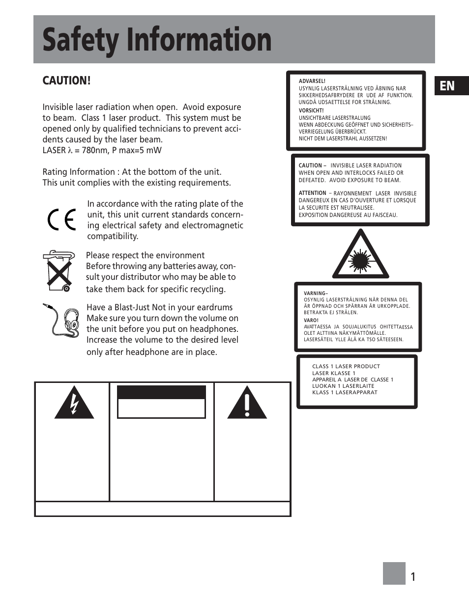 Safety information, Caution, Warning | Technicolor - Thomson RR420CD User Manual | Page 3 / 11