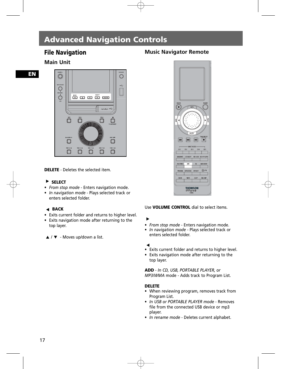 Advanced navigation controls, File navigation | Technicolor - Thomson THOMSON Intuiva CS806 User Manual | Page 22 / 30