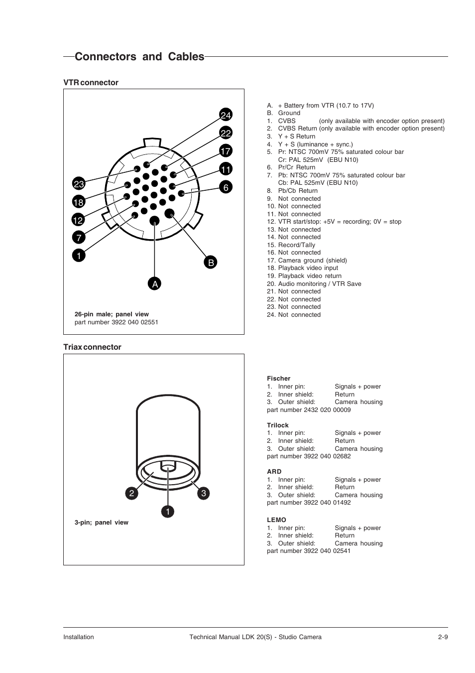 Connectors and cables, Connectors and cables -9 | Technicolor - Thomson STUDIO CAMERA LDK 20(S) User Manual | Page 17 / 90