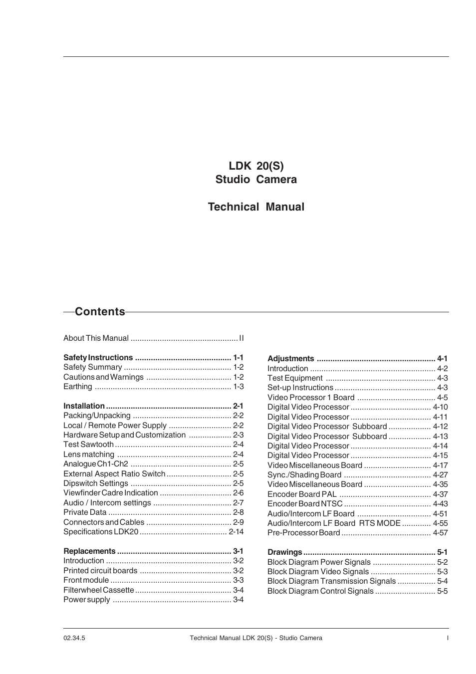 Ldk 20(s) studio camera technical manual contents | Technicolor - Thomson STUDIO CAMERA LDK 20(S) User Manual | Page 3 / 90