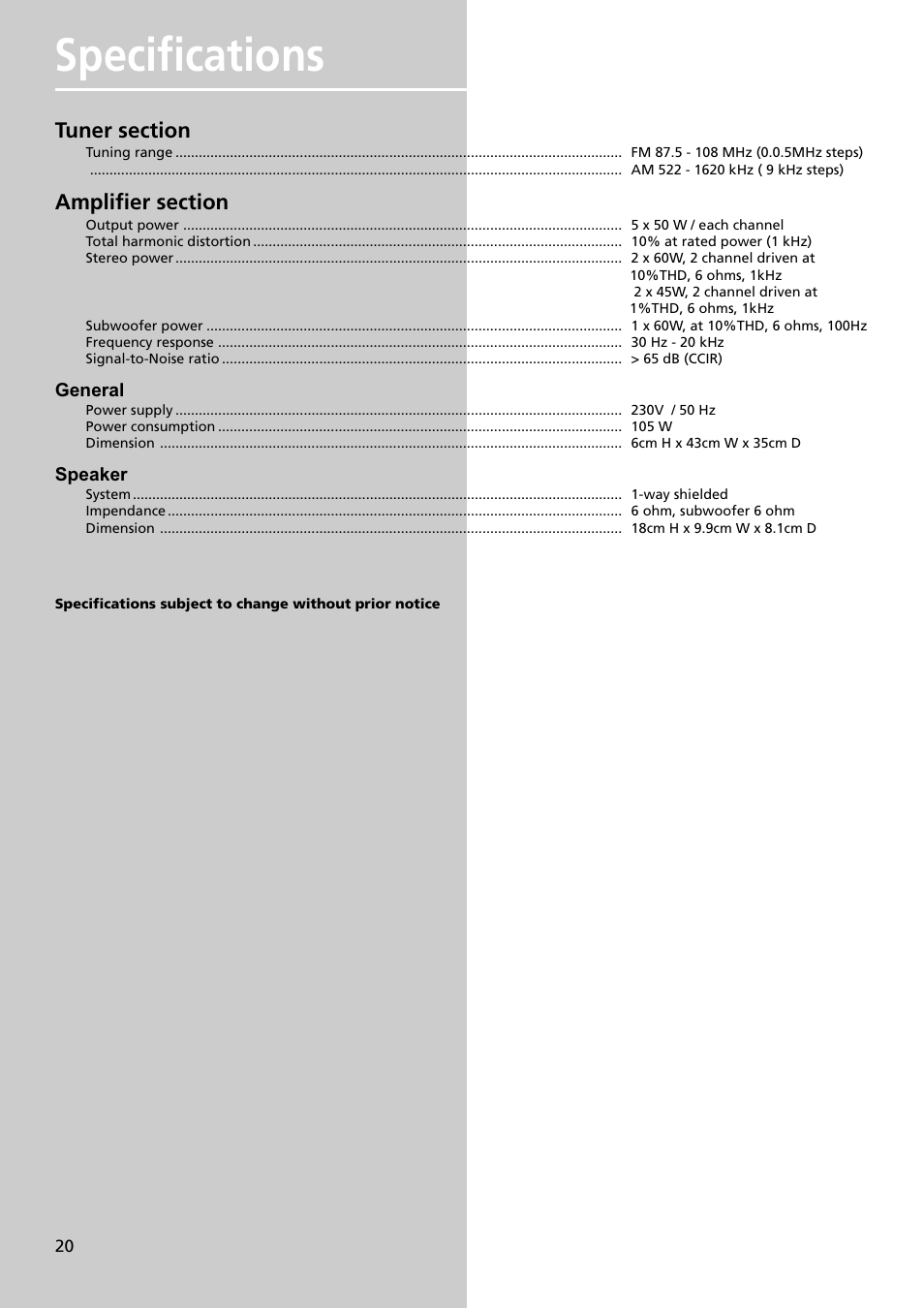 Specifications | Technicolor - Thomson DPL4911 User Manual | Page 22 / 23