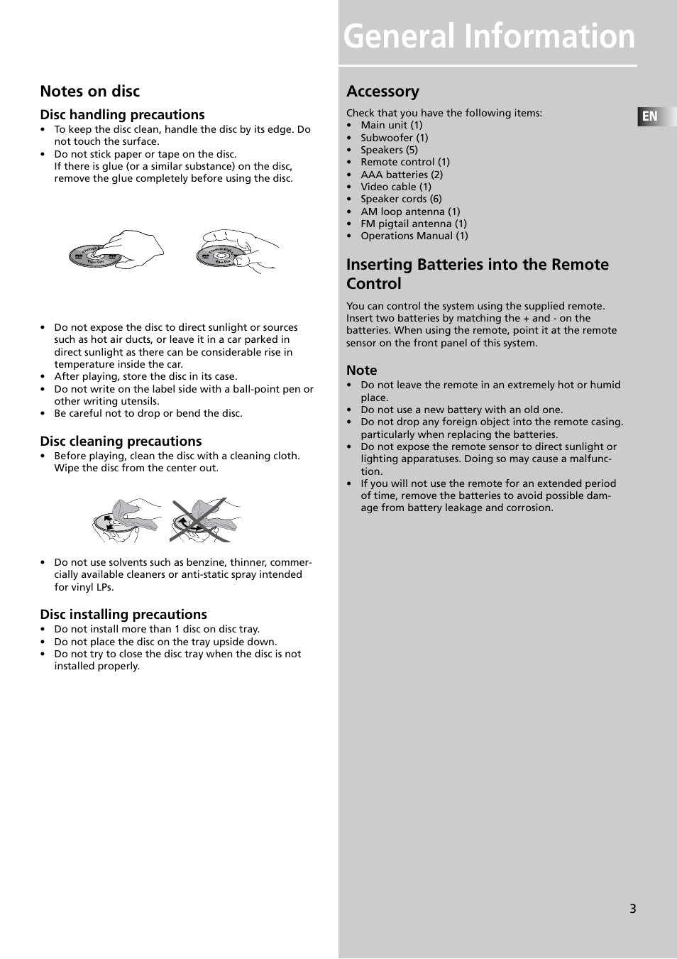 General information, Accessory, Inserting batteries into the remote control | Technicolor - Thomson DPL4911 User Manual | Page 6 / 23