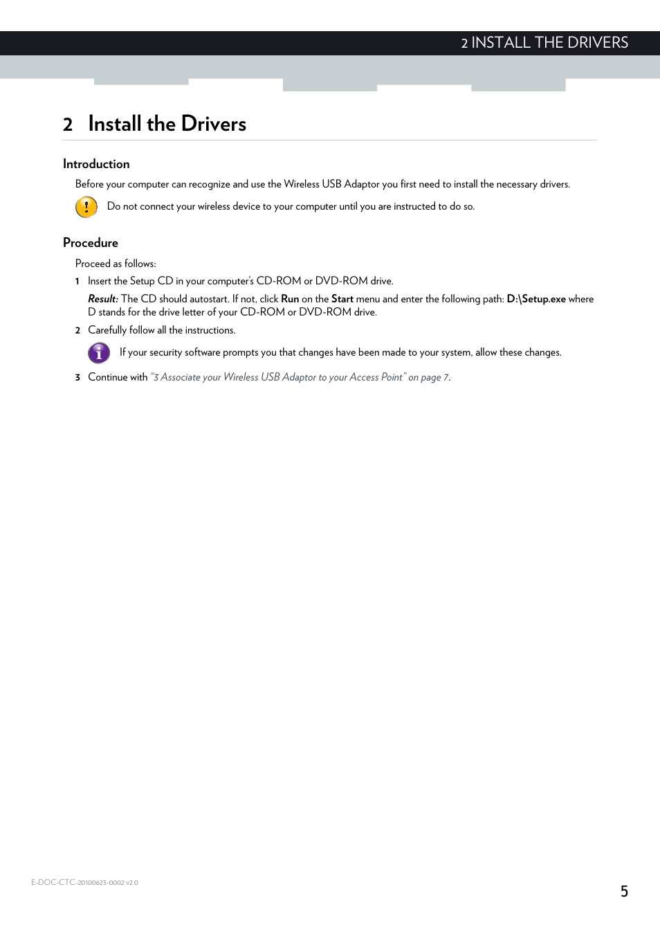 2 install the drivers, Introduction, Procedure | Install the drivers, 52 install the drivers | Technicolor - Thomson TG122N User Manual | Page 11 / 34