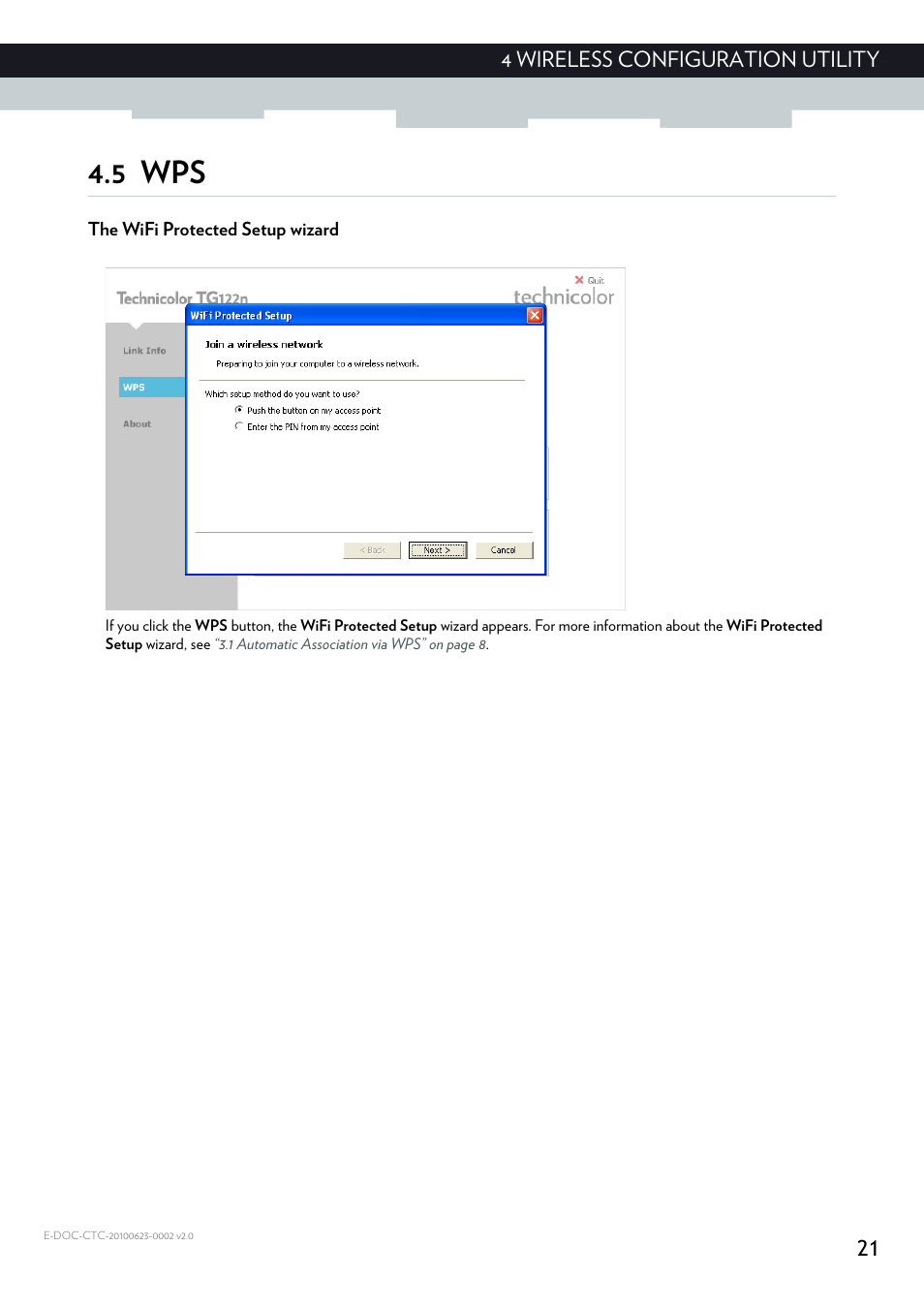 5 wps, The wifi protected setup wizard | Technicolor - Thomson TG122N User Manual | Page 27 / 34