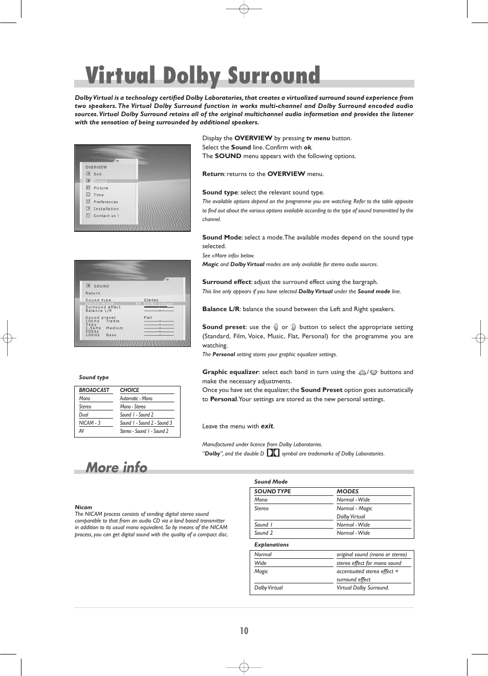 Virtual dolby surround, More info | Technicolor - Thomson TV/DVD Combo User Manual | Page 10 / 23