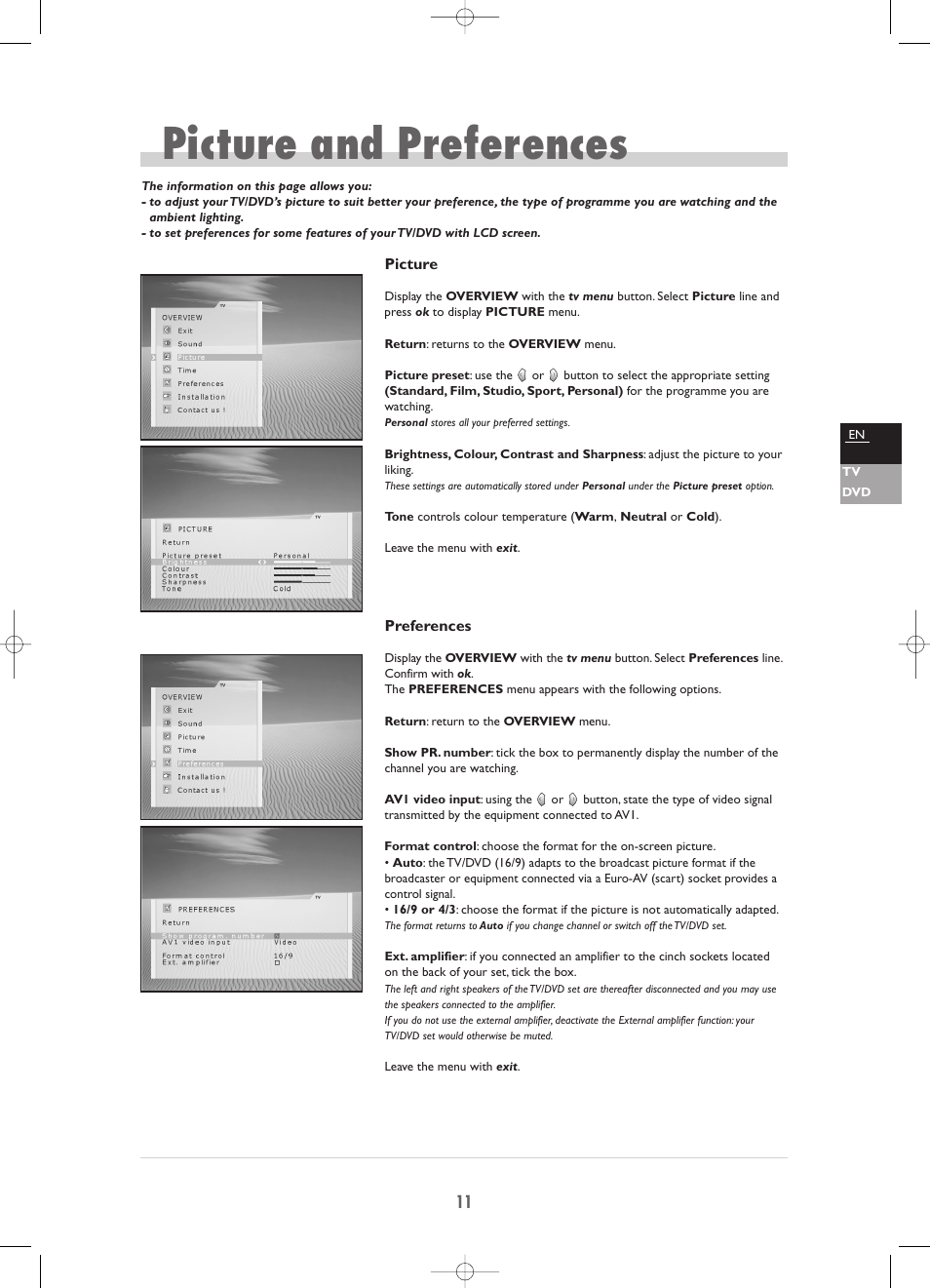 Picture and preferences | Technicolor - Thomson TV/DVD Combo User Manual | Page 11 / 23