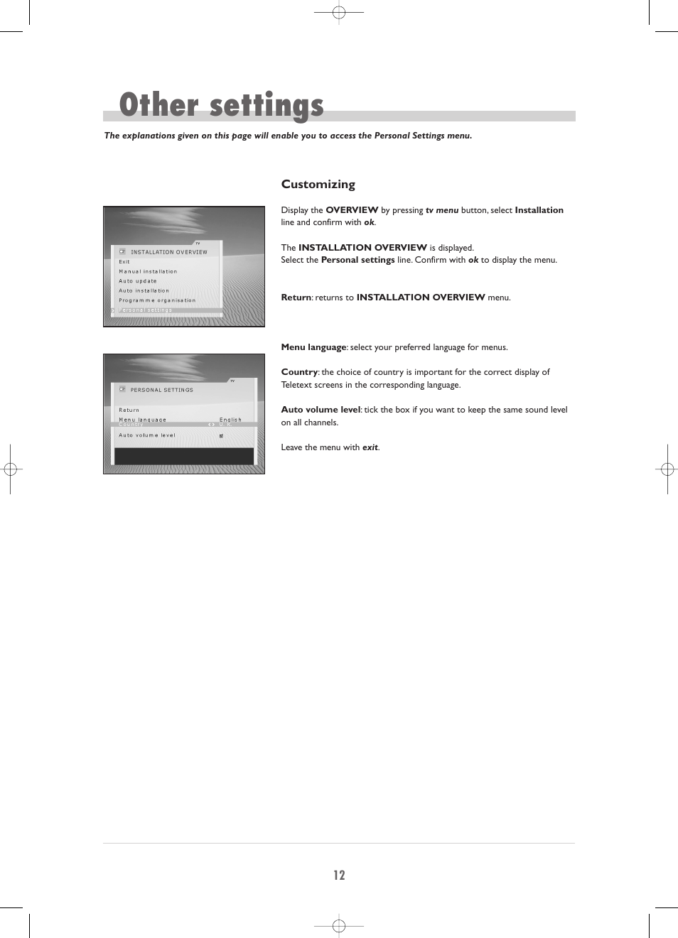 Other settings | Technicolor - Thomson TV/DVD Combo User Manual | Page 12 / 23