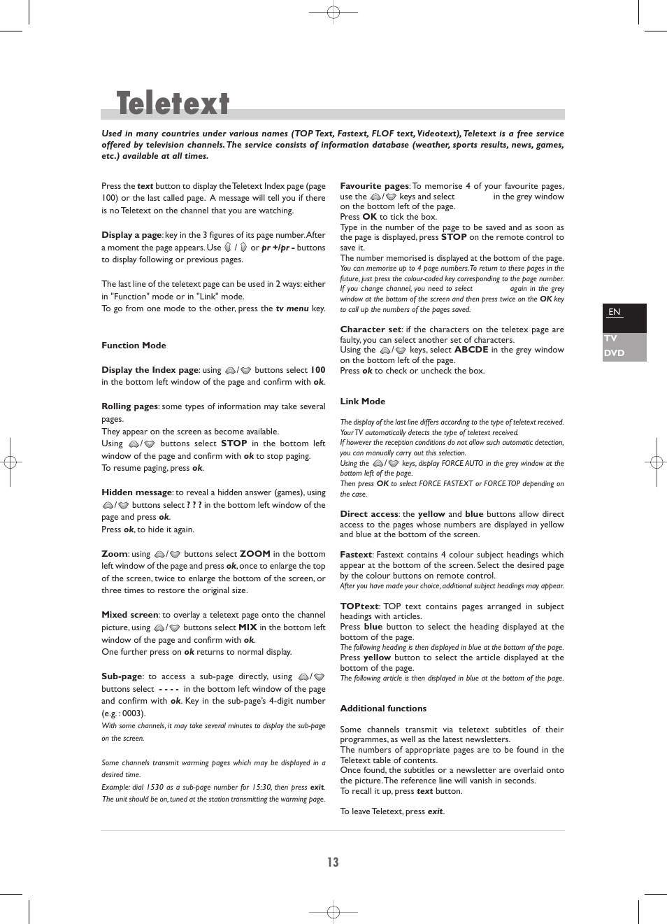 Teletext | Technicolor - Thomson TV/DVD Combo User Manual | Page 13 / 23