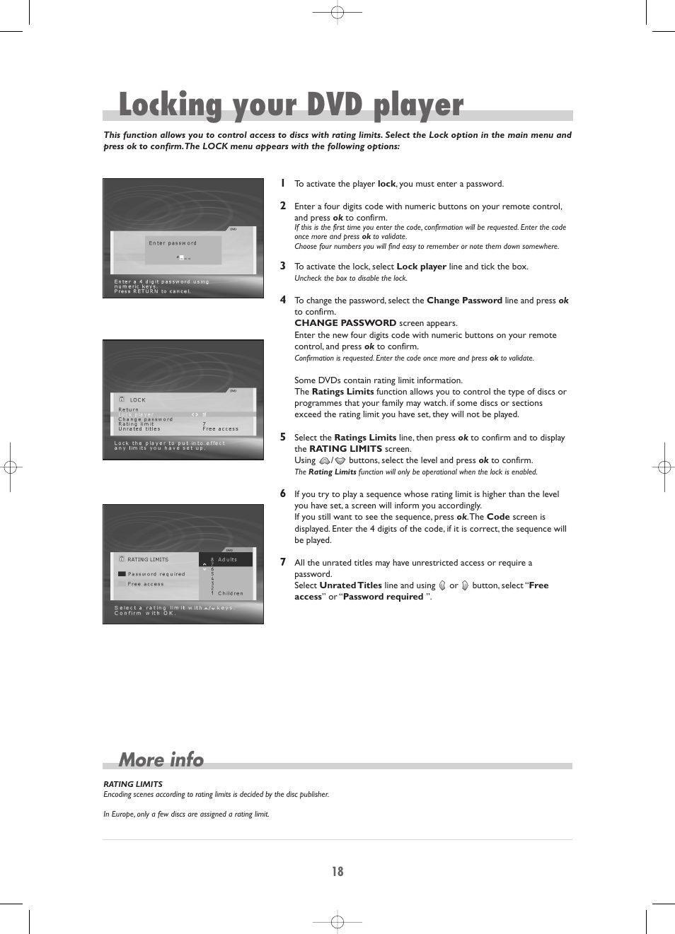 Locking your dvd player, More info | Technicolor - Thomson TV/DVD Combo User Manual | Page 18 / 23