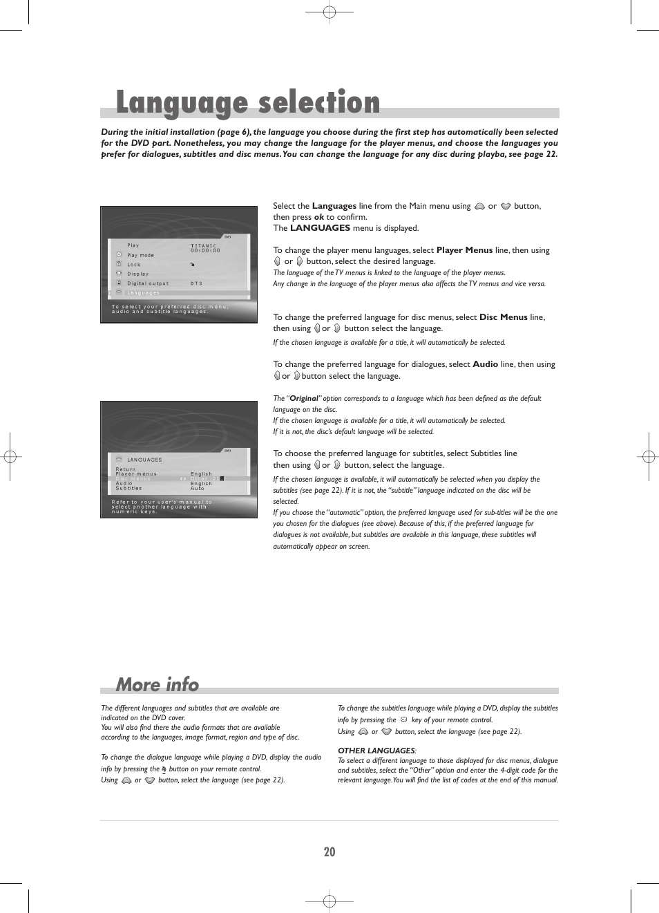 Language selection, More info | Technicolor - Thomson TV/DVD Combo User Manual | Page 20 / 23