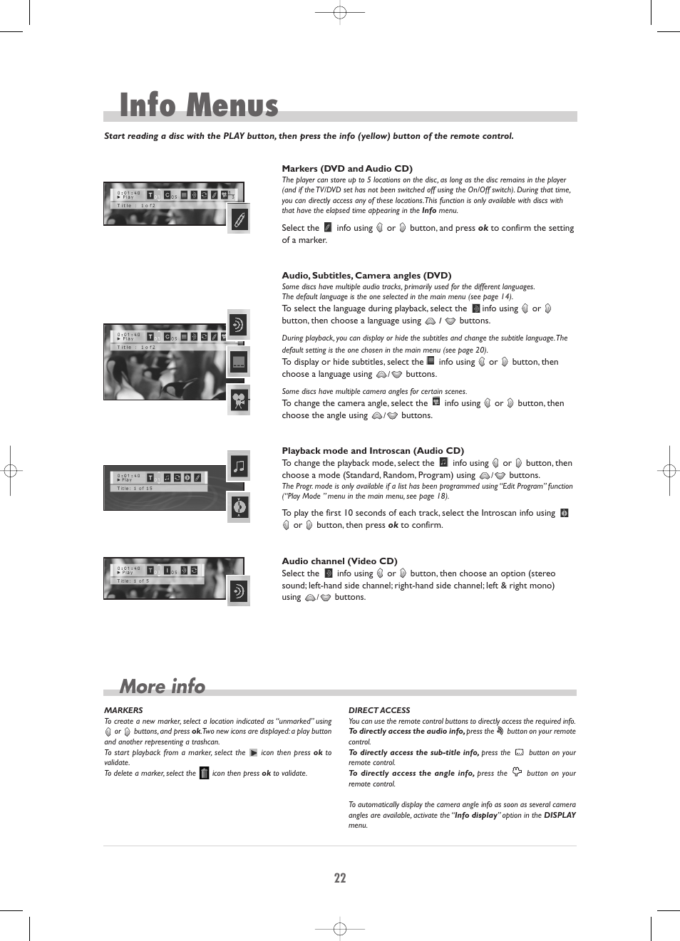 Info menus, More info | Technicolor - Thomson TV/DVD Combo User Manual | Page 22 / 23