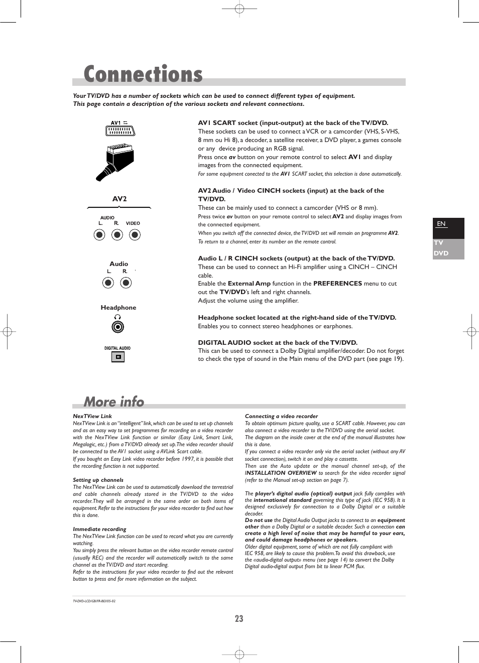 Connections, More info | Technicolor - Thomson TV/DVD Combo User Manual | Page 23 / 23