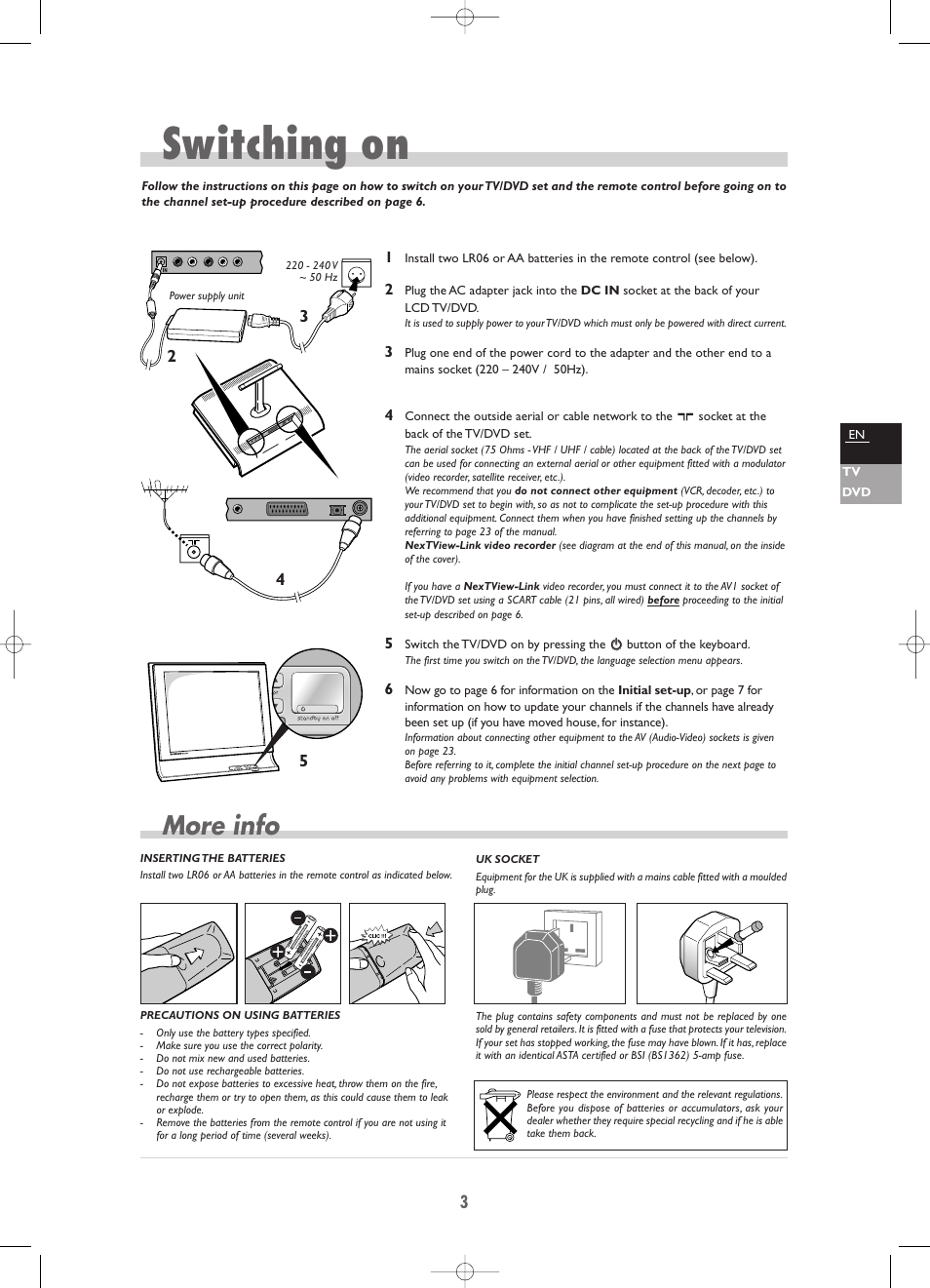 Switching on, More info | Technicolor - Thomson TV/DVD Combo User Manual | Page 3 / 23