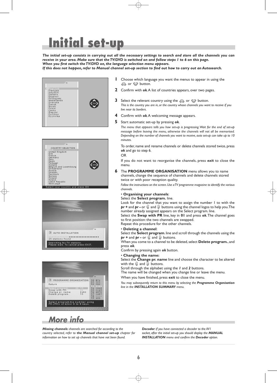 Initial set-up, More info | Technicolor - Thomson TV/DVD Combo User Manual | Page 6 / 23